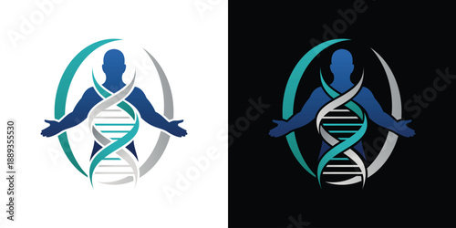 DNA people logo design inspiration. human body DNA genetic logo design vector