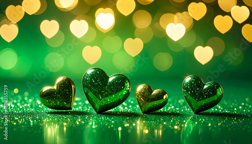 緑色のハートの背景 | Green Heart Background Generative AI