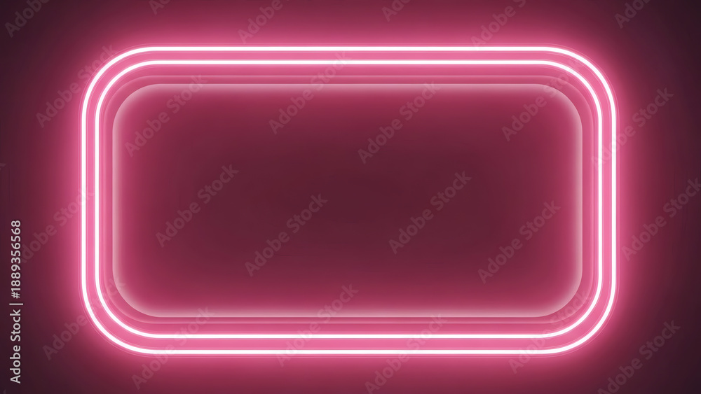 Fototapeta premium Neon Pink Rectangle Frame with Glowing Edges on Dark Background