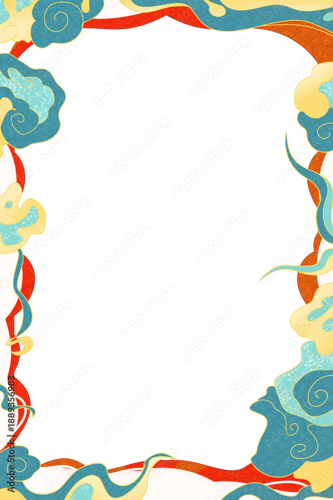 Fototapeta premium Colorful Chinese Cloud Frame Border on White Background