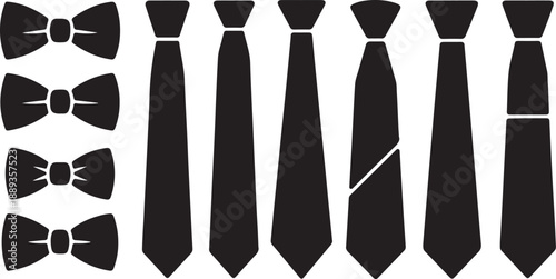 Bow Ties and Neckties Silhouette Set Black Vector Collection Ribbon Formal Accessories, black and white silhouette, vector and illustration