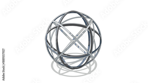 Geometric metal sphere with intersecting rings and shadow