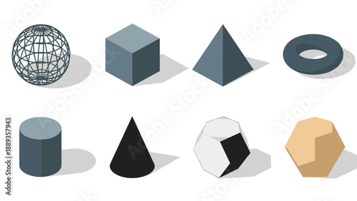 3d geometric shapes collection: spheres, cubes, pyramids, and more