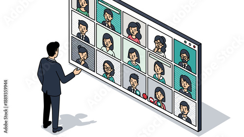 Businessman conducting a virtual meeting with diverse team on video conference call