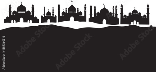 Silhouette of a mosque cityscape at dusk or night