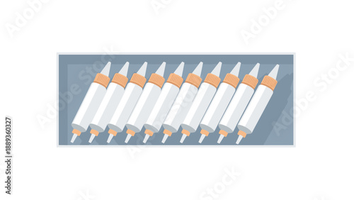 Flat design row of caulking tubes on shelf in isometric style for construction themes