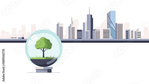 Environmental concept art: sustainable future with green cityscape and nature