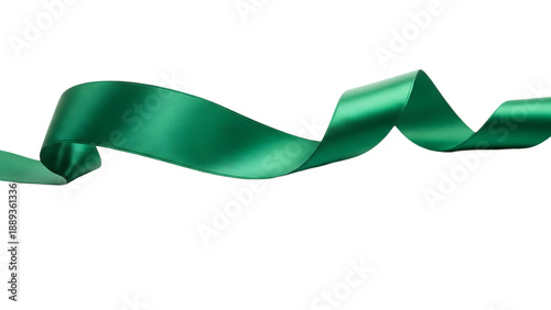 Green satin ribbon flowing on isolated on transparent background