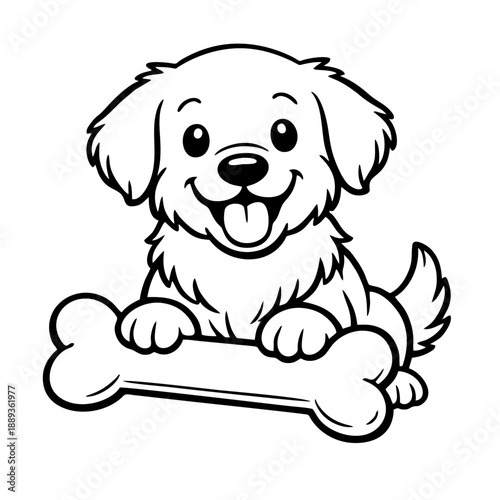 Cute cartoon dog with bone line art