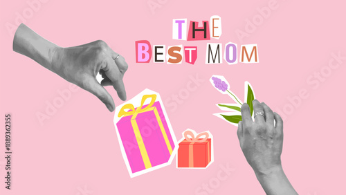 Mothers Day Collage Flowers Hearts Love Mom