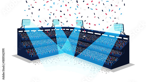 Vibrant stadium celebration with crowds and confetti under bright stadium lights