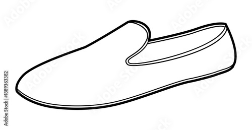 Loafer shoe women single line. Minimal slip on casual footwear for travel weekend relaxed look. Technical fashion illustration CAD mockup clean vector man unisex isolated modern style.