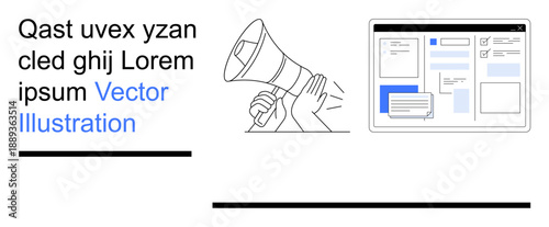 Online promotions, user experience, web design, advertising tools, branding, communication. Megaphone and web interface. Online promotions and user experience concepts