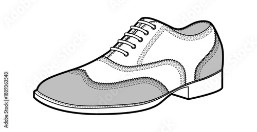 Spectator mens dress single shoe line. Two tone oxford derby lace up classic formal suit footwear. Technical fashion illustration CAD mockup sketch vector women unisex isolated.