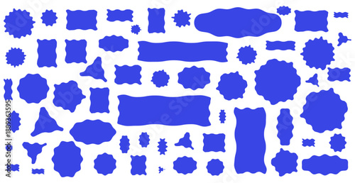 Set of monochrome blue wavy shapes. Fluid spots and irregular forms for cool backgrounds, minimal designs and ocean themes. Single hue silhouette vector illustration.