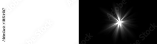 Photography Bright white light flare, glowing starburst lens flash effect with radiant beams