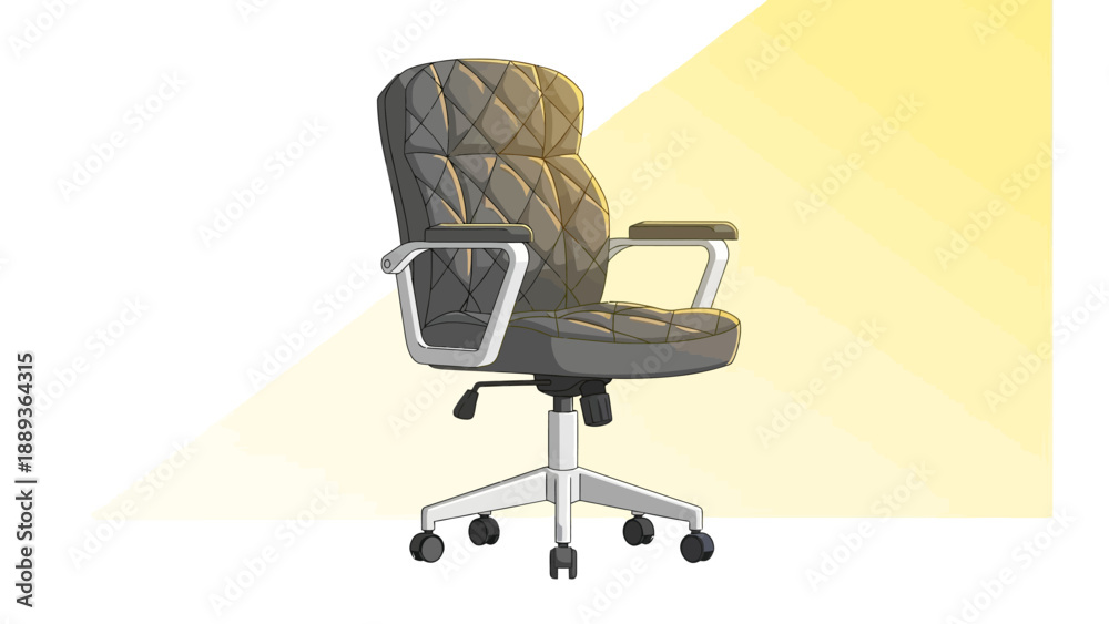 Fototapeta premium Elegant quilted office chair with armrests on casters in bright modern setting