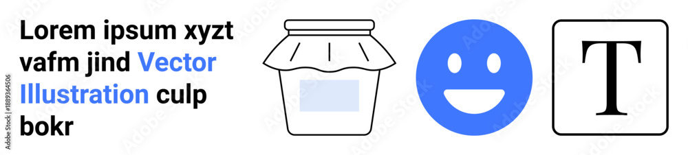 Obraz premium Education design, branding, user interfaces, digital communication, typography, and creativity. A jar, happy face and the letter T. Education design and branding concept