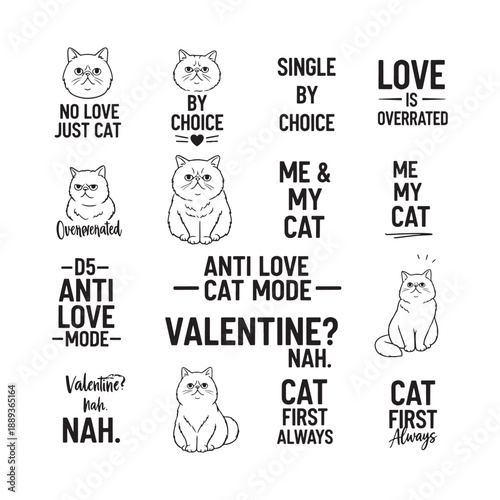 Cat anti love typography illustration funny valentine quote design