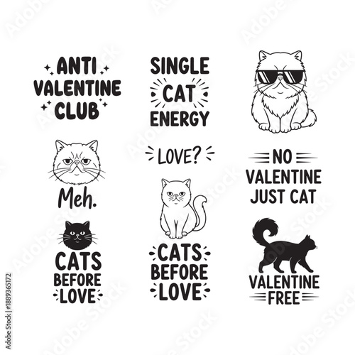 Anti Valentine cat energy typography humorous love illustration