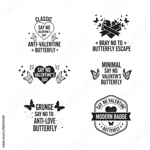 Anti Valentine butterfly escape typography illustration for single life humor quote design