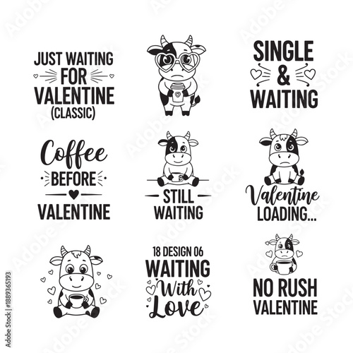Waiting for valentine coffee panda cute single life illustration typography set