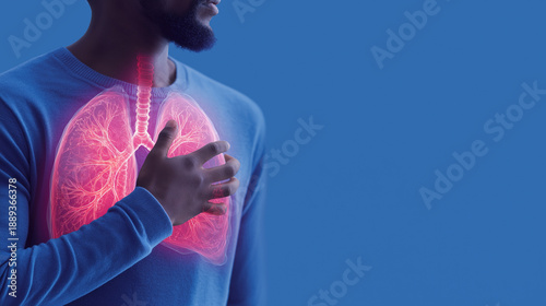 Human Lungs with Inflammation and Chest Pain – Respiratory Disease, Coughing, Shortness of Breath, Pneumonia, Asthma and Pulmonary Infection Medical Concept Illustration