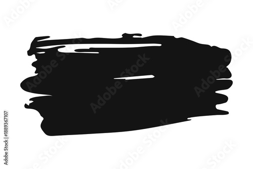 Black brush stroke or paint stain in an abstract texture. Grunge style design element, ink splashes or blots for artwork.