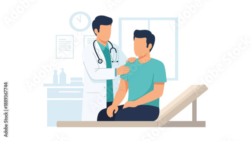 Doctor consulting male patient in clinic setting