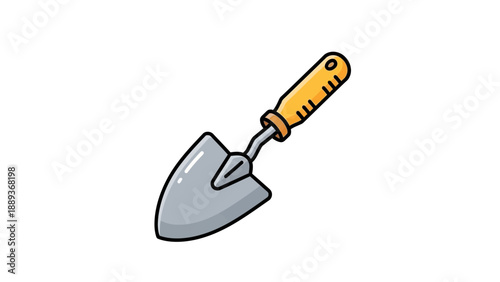 Cartoon garden trowel with wooden handle isolated on white background