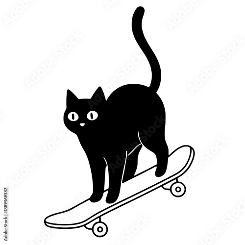 Silhouette of a black cat playing skateboard