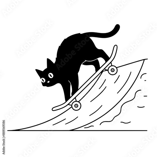 Silhouette of a black cat playing skateboard