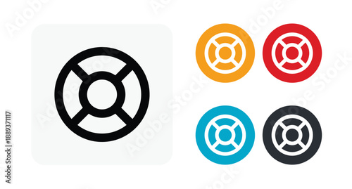 Lifebuoy icons for maritime safety and emergency rescue concepts