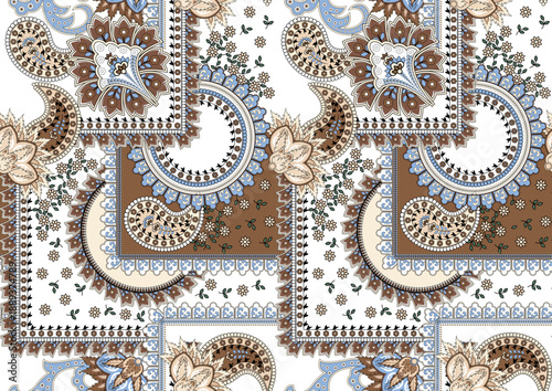 Seamless tribal pattern design. Hand draw paisley background. Patchwork pattern