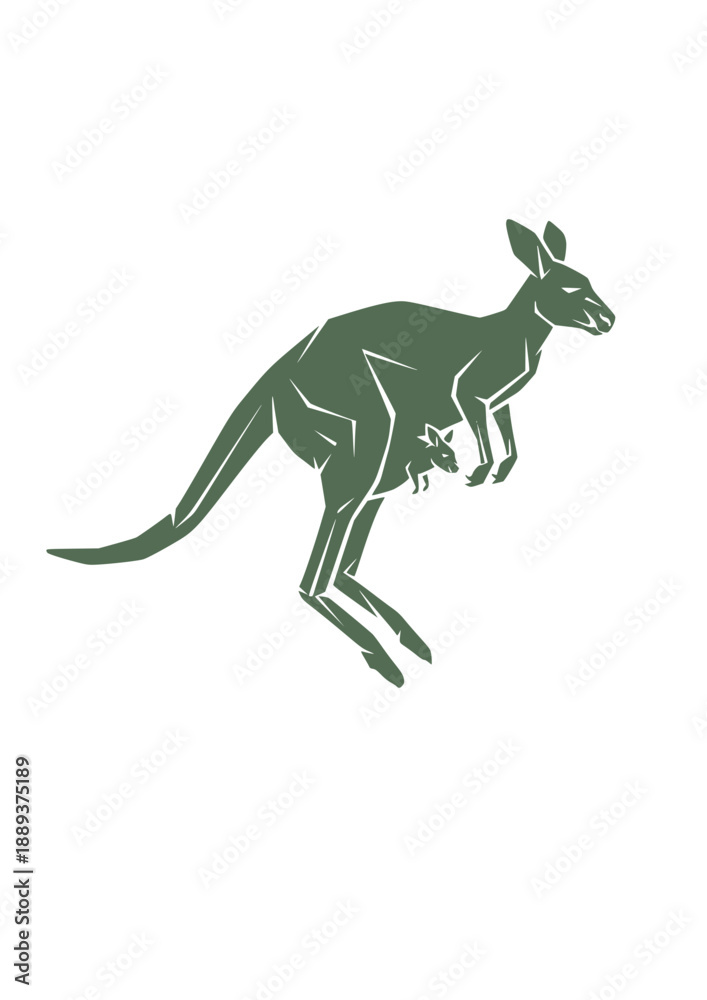 Obraz premium Silhouette of Female kangaroo with its baby on on its pouch.