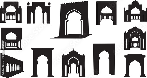 Collection of various black arches and gateways silhouette designs