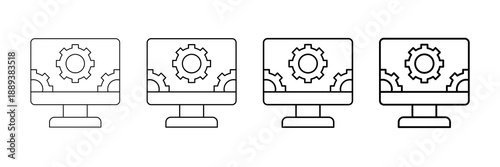 Gear System Icons Vector Set In Different Stroke Line Style