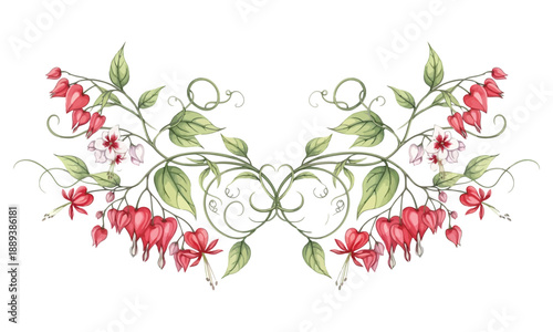 Symmetrical Bleeding Heart Flower Arrangement with Swirls