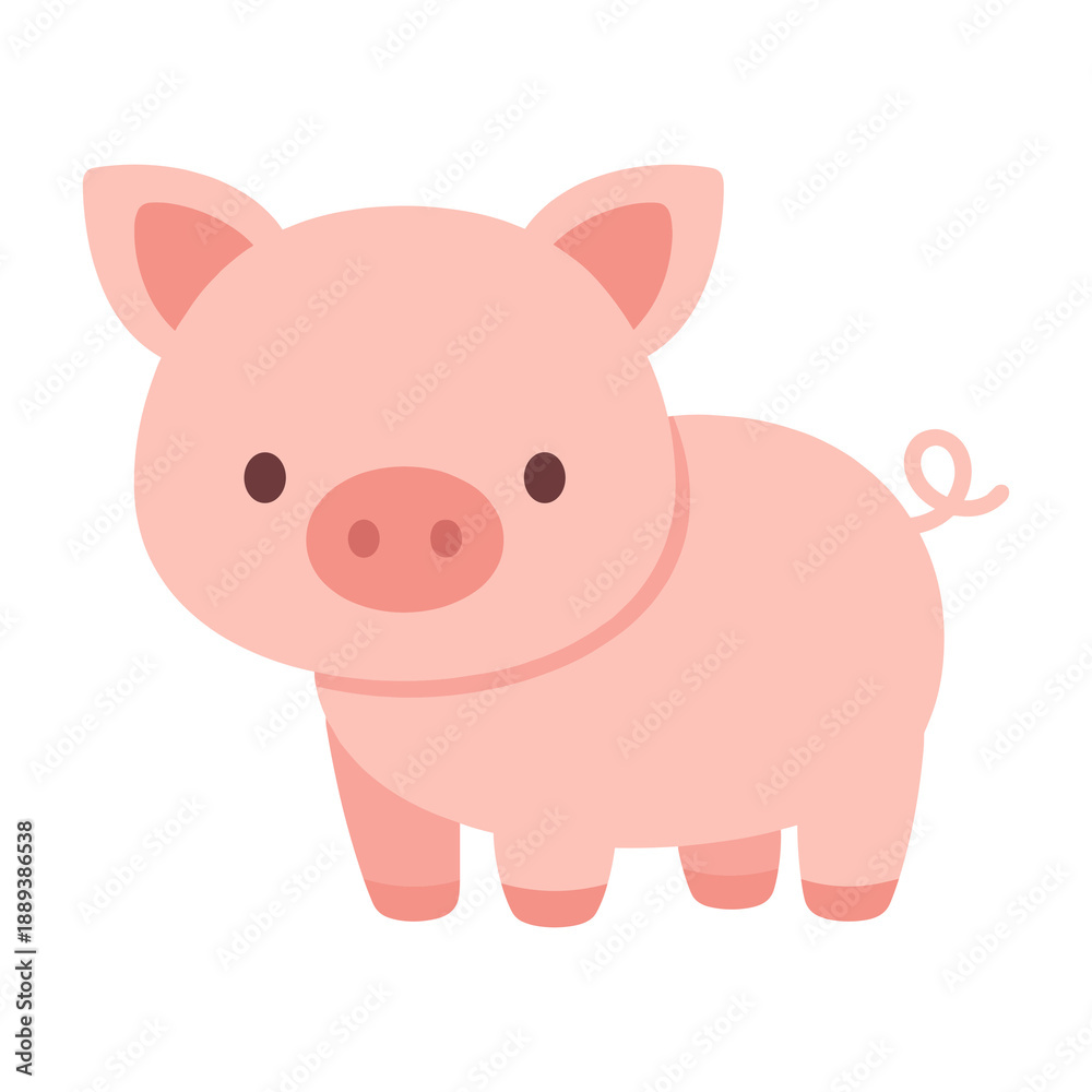 Fototapeta premium Cute standing piglet flat vector illustration