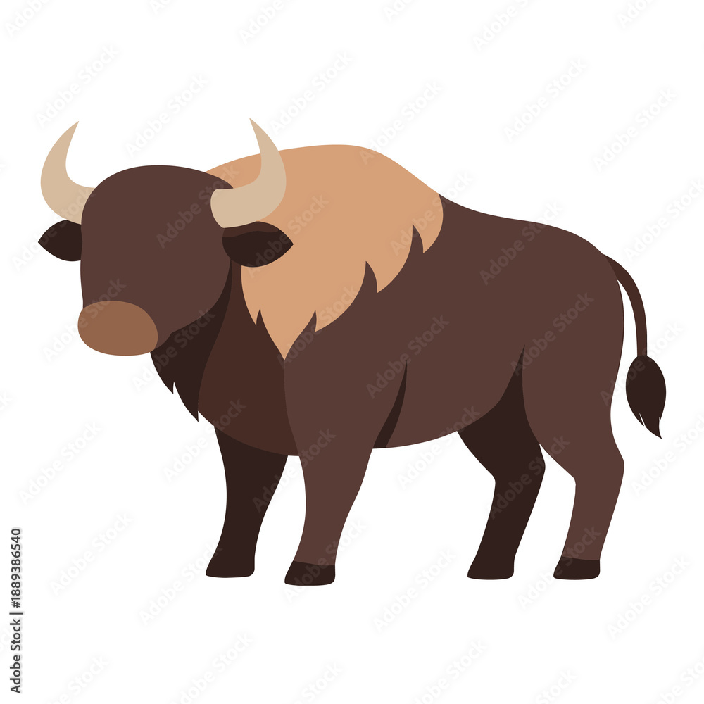 Obraz premium Standing bison animal flat vector illustration
