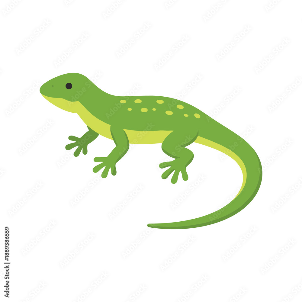Obraz premium Green lizard crawling flat vector illustration