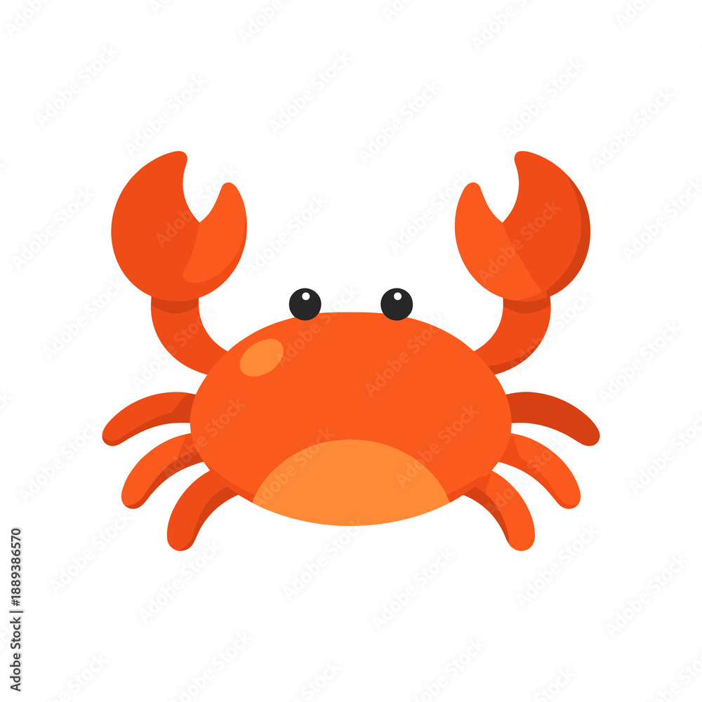Fototapeta premium Red crab with raised claws flat vector illustration