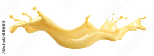 Dynamic viscous creamy yellow liquid splash effect isolated PNG cutout, transparent background