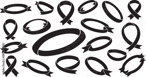 Black awareness ribbons and bows on white background illustration