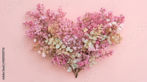 Wallpaper Mural Heart shape made of dried flowers arranged on a pink background Torontodigital.ca