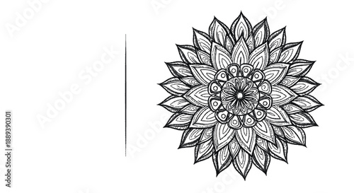 Black and white mandala design with leafy patterns