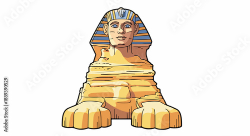 Pixel art illustration of a golden sphinx with a human face and lion's body against a white background.