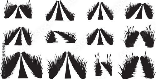 Black Silhouette Tents in Grassy Field at Night Time