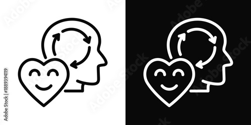 Positive Psychology Icon White And Black Background Style