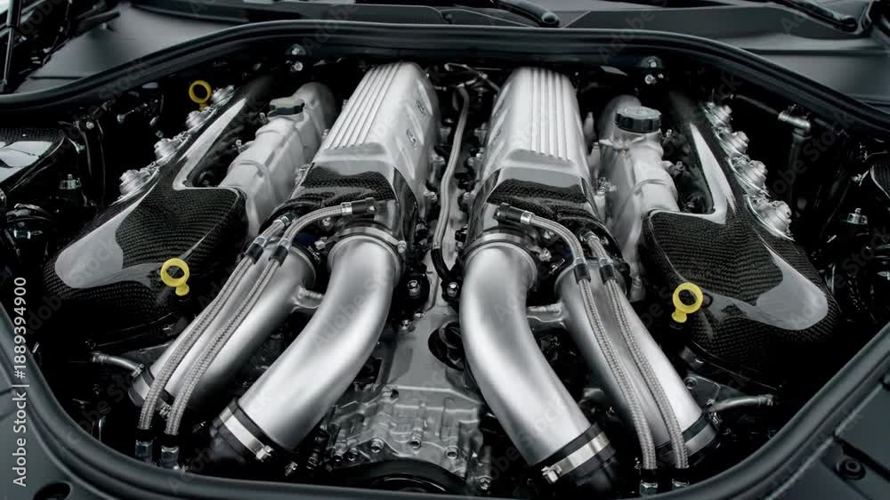 Symmetrical V12 Engine with Carbon Fiber Intake Manifolds Stock Video ...